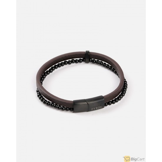 ZYROS Men's Leather and Beads Bracelet Brown/Black-2017153064