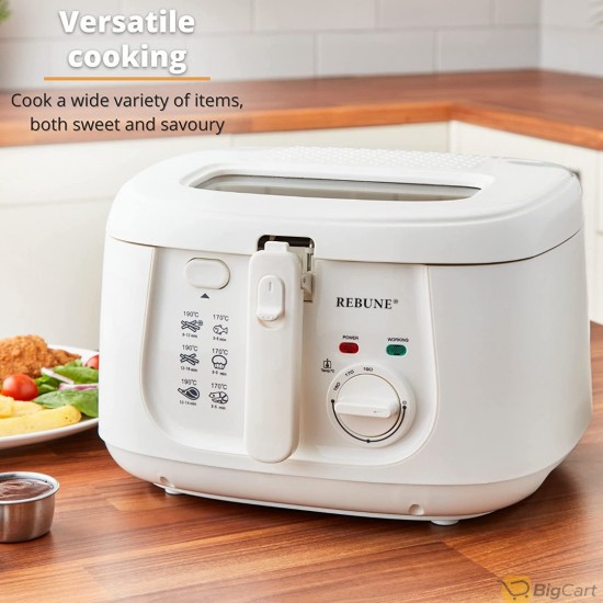 Rebune Electric Oil Fryer 2.5L Capacity with Viewing Window Easy to Clean Adjustable Temperature Control 1800W White