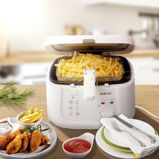 Rebune Electric Oil Fryer 2.5L Capacity with Viewing Window Easy to Clean Adjustable Temperature Control 1800W White