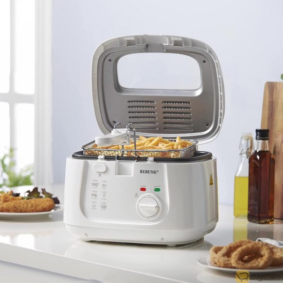 Rebune Electric Oil Fryer 2.5L Capacity with Viewing Window Easy to Clean Adjustable Temperature Control 1800W White