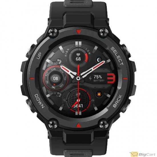 Amazfit T-Rex Pro Smartwatch Fitness Watch with Built-in GPS Military Standard Certified 18 Day Battery Life SpO2 Heart Rate Monitor 100+ Sports Modes 10 ATM Waterproof Music Control Black