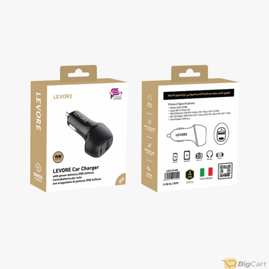 Levore Car Charger 45W USB-C PD and USB - Black