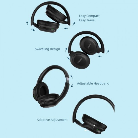 Levore Wireless Bluetooth Headphones with Noise Cancelling - Black