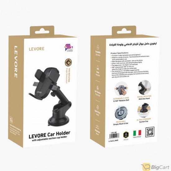 Levore Universal phone holder for windshield and dashboard 360 dgree - Black