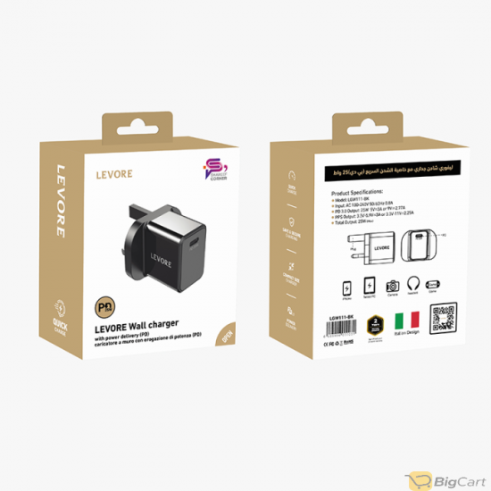 Levore Wall Charger 25W USB-C PD Adapter - Black