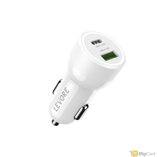 Levore Car Charger 51W USB-C PD and USB-A- White