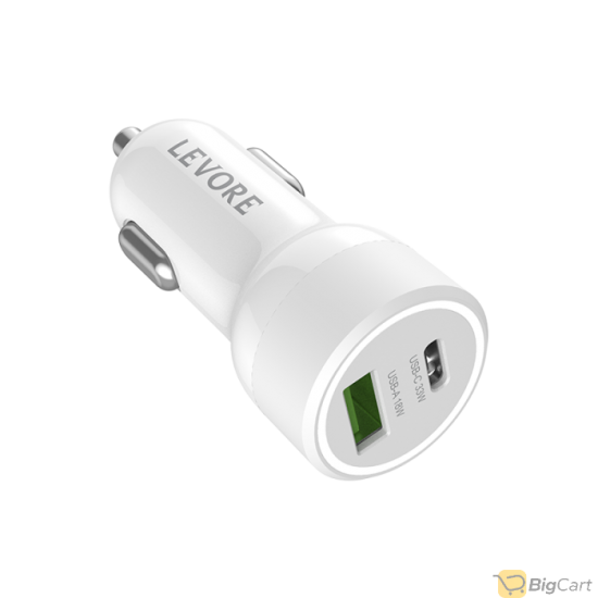 Levore Car Charger 51W USB-C PD and USB-A- White