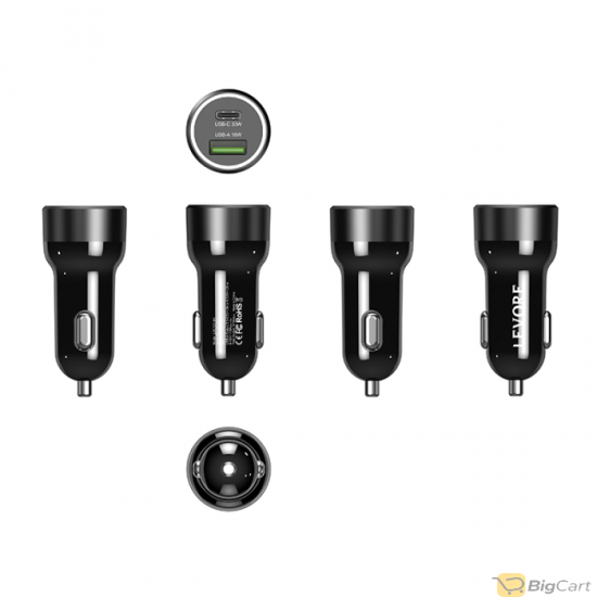Levore Car Charger 51W USB-C PD and USB-A- Black