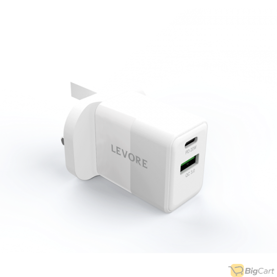 Levore Wall Charger 38W PD and USB-A Port- White