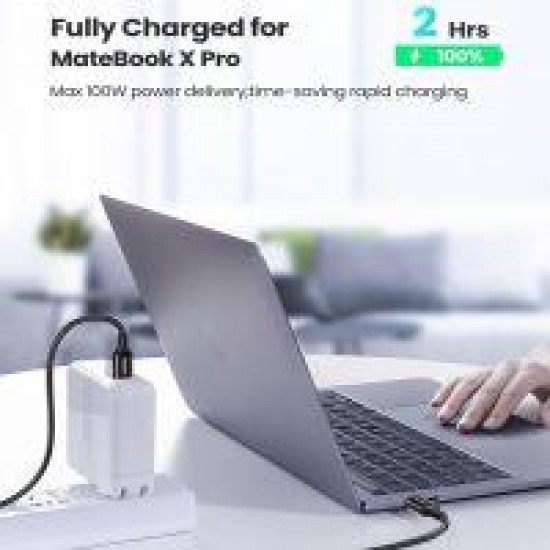 سلك شاحن يوجرين من USB-C إلى USB-C بطول 2 م وبقوة 100 واط - أسود