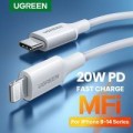 Ugreen USB-C to Lightning M/M Cable Rubber Shell 2m - White