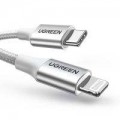 سلك شاحن يوجرين من USB-C إلى آيفون مضفر بطول 2 م - فضي