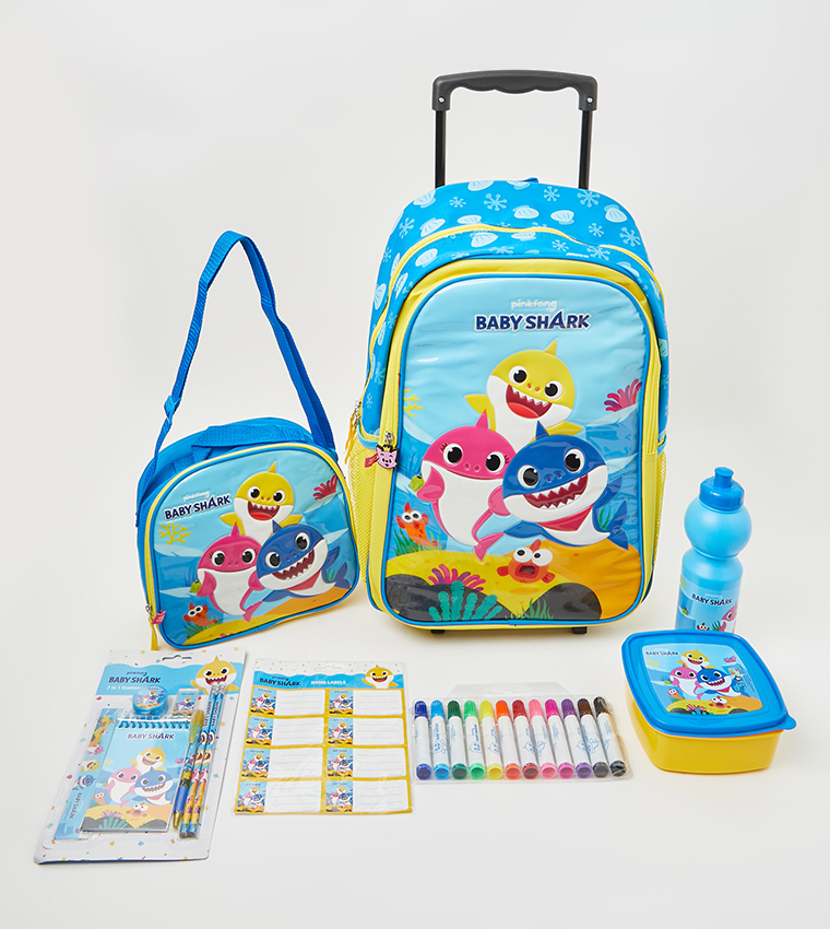 Baby Shark Backpack Set Toddlers Nursery Bag 4 Piece Lunch Box Water Bottle  Pencil Case