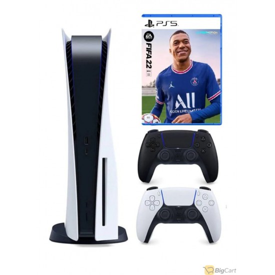 سوني جهاز ألعاب بلايستيشن 5 إصدار الاسطوانات + ذراع تحكم دوال سينس لاسلكي بلون أسود ميدنايت + لعبة FIFA 2022