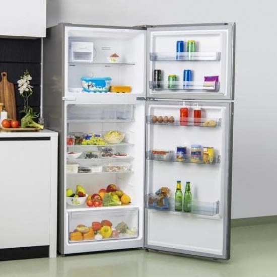 Geepas No Frost Double Door Refrigerator with Digital Temperature Display 14.9 Feet GRF5202SXHN Silver