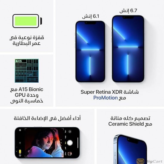 جوال ابل ايفون 13 برو ماكس 256 GB - ازرق سييرا، بشريحتين