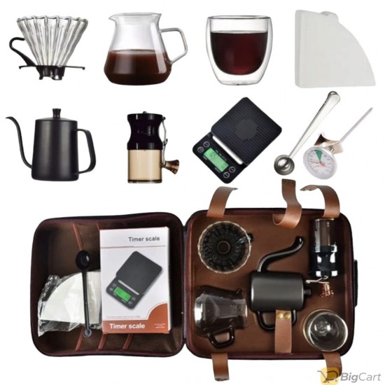 V60 Coffee Bag 9 Pieces with Portable Travel Bag Drip Coffee Maker Set Glass Multicolor