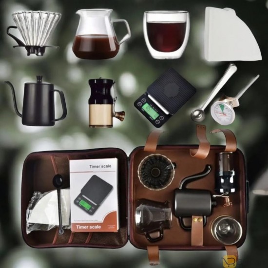 V60 Coffee Bag 9 Pieces with Portable Travel Bag Drip Coffee Maker Set Glass Multicolor