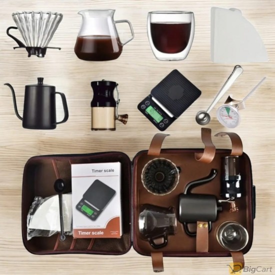 V60 Coffee Bag 9 Pieces with Portable Travel Bag Drip Coffee Maker Set Glass Multicolor