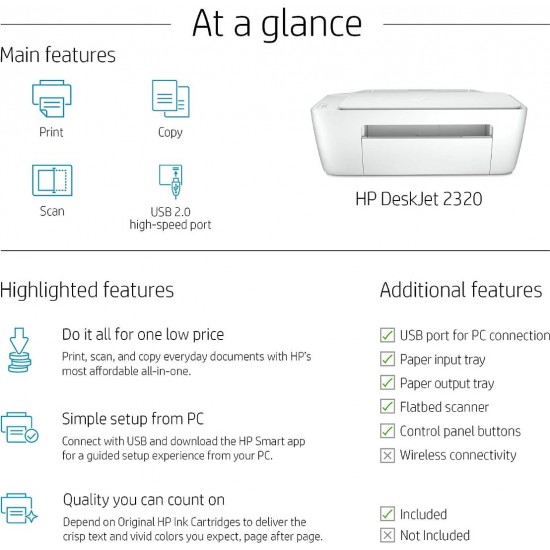 Hp Deskjet 2320 All In-One Printer  Usb Plug And Print  Scan  And Copy