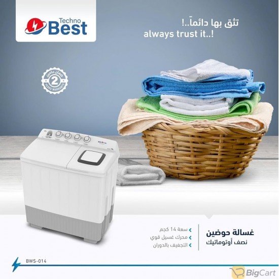 Techno Best Twin Tub Top Load Washing Machine 14 kg - White - BWS-014