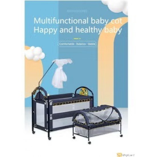 Baby Bed Baby Bed Nursery Center Baby Play Bed Adjustable Portable Baby Crib Deluxe Basket Large Capacity with Brake Wheels Mosquito Nets for Newborn Girl Boy Infant Crib-01