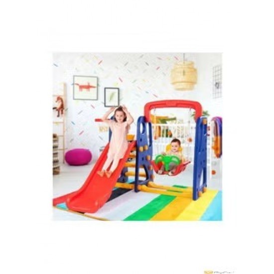 3-in-1 Toddler Playset - Climber, Slide, Swing, Basketball Hoop - All in One