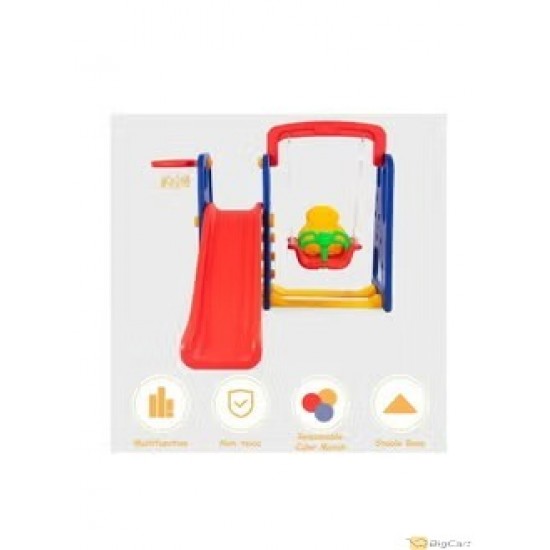 3-in-1 Toddler Playset - Climber, Slide, Swing, Basketball Hoop - All in One