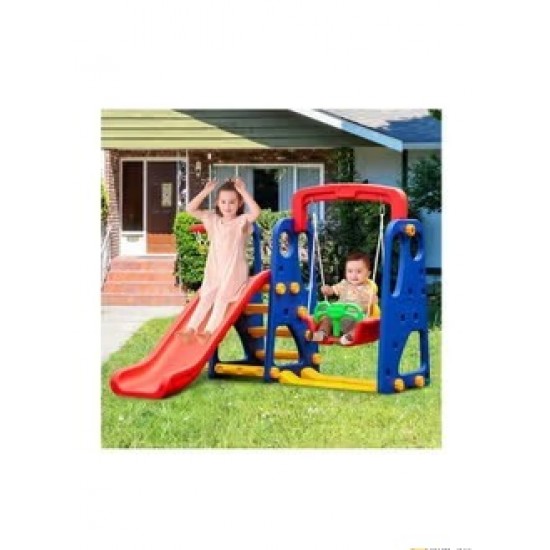 3-in-1 Toddler Playset - Climber, Slide, Swing, Basketball Hoop - All in One