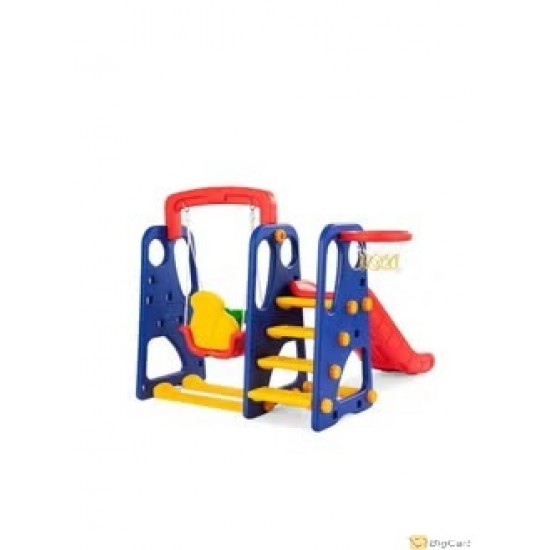 3-in-1 Toddler Playset - Climber, Slide, Swing, Basketball Hoop - All in One