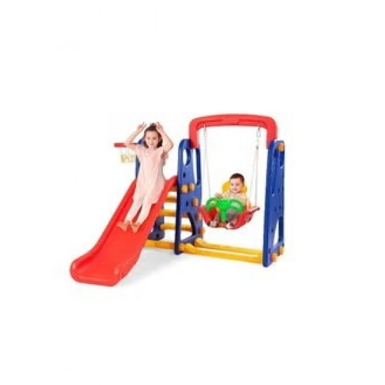 3-in-1 Toddler Playset - Climber, Slide, Swing, Basketball Hoop - All in One