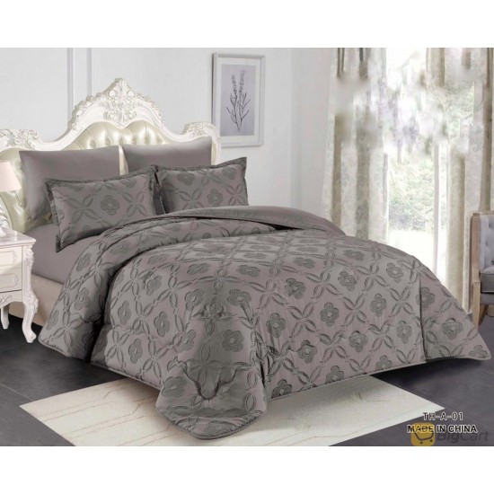  Set Double bed comforter with a prominent pattern, consisting of 6 pieces dark gray