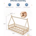 تاتوب اطار سرير ارضي مزدوج مونتيسوري مع درابزين وسقف، سرير منزل مونتيسوري للاطفال، سرير ارضي بتصميم خيمة خشبية، سرير مونتيسوري تيبي للبنات والاولاد، طبيعة