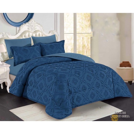 طقم لحاف سرير نفرين نقشه بارزه مكون من 6 قطع أزرق