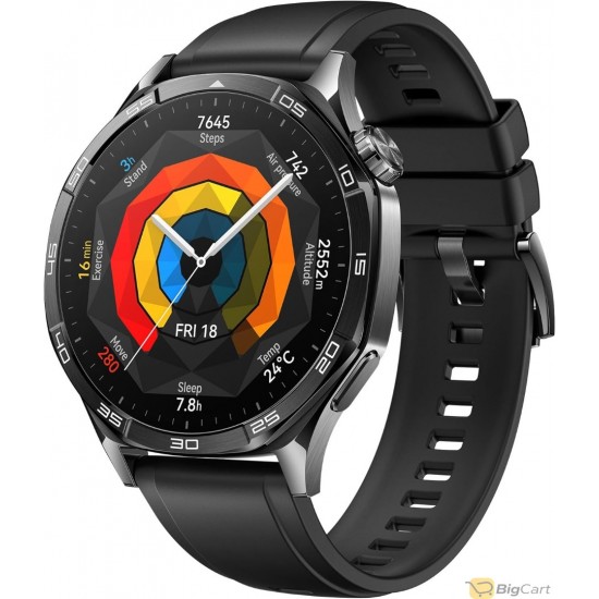 HUAWEI WATCH GT 5  46mm Smart Watch - Sharp Edge Design - Up to 14 Days Battery Life - Professional Sports - Health Tracking - iOS & Android + FreeBuds 5i Earphones & Strap Black - HUAWEI WATCH GT 5 46mm