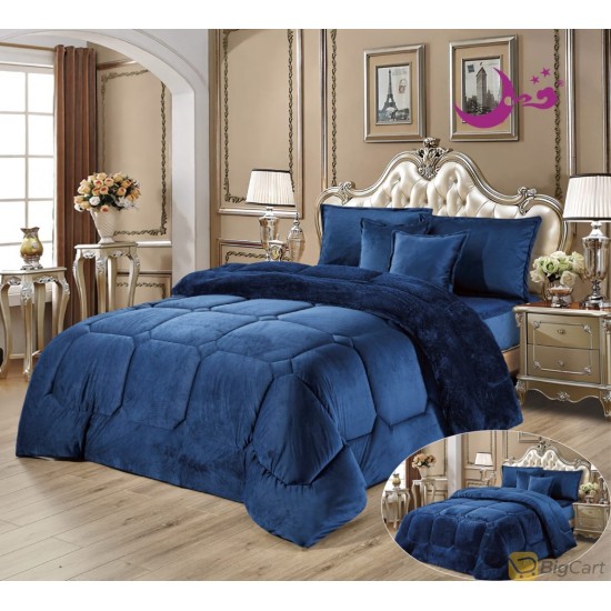 Comfortable and Warm Velvet Winter Comforter Set, King Size (220 x 240 cm) Soft 6 Pieces, Blue Color from Moonlight International
