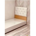 Timeless Luxury: Classic Wooden Box Bed with Faux Leather Backrest (90x190 cm) - GILD-01B