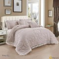 Double Bed Quilt 6 Pieces Winter Quilt Velvet and Soft Fur Face with Lace Embroidery from Horse International, Beige Anita-002