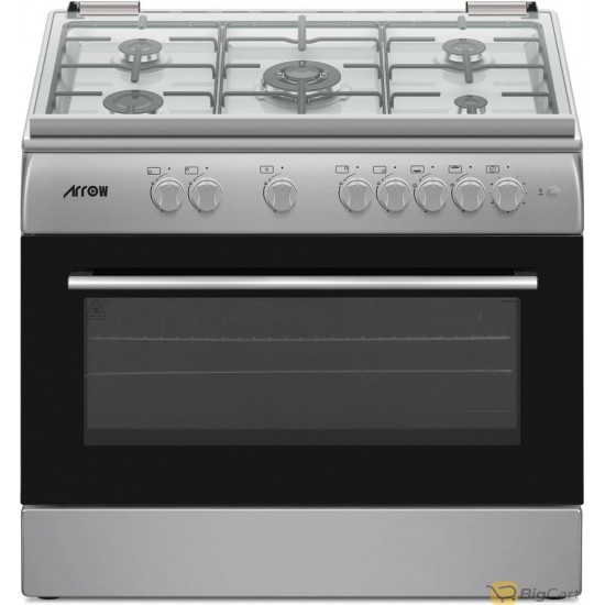 Aro Freestanding Gas Oven 5 Gas Semi Inox (Table Top, Front Panel, Drawer Inox, Painted) with Cooling Fan RO-9060GSKS-CF