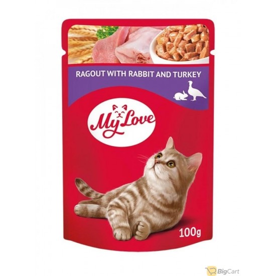 A packet of wet cat food with turkey and rabbit