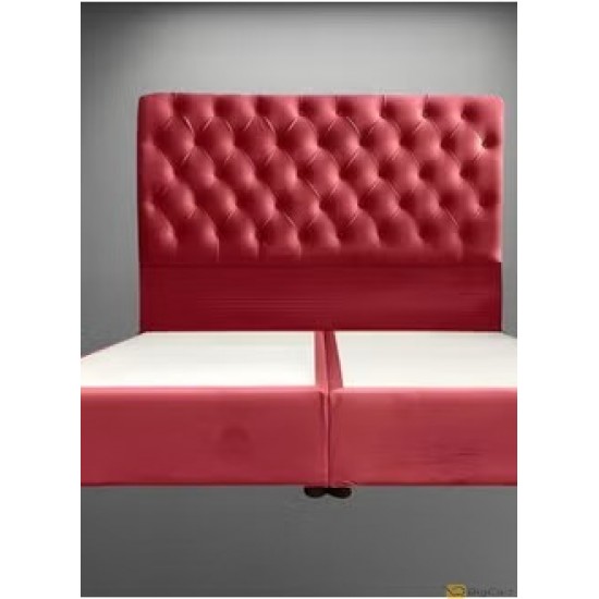 Wooden Bed Decor with Velvet Upholstery in Modern Luxury Design - 190x90Red