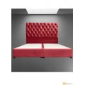 Wooden Bed Decor with Velvet Upholstery in Modern Luxury Design - 190x90Red