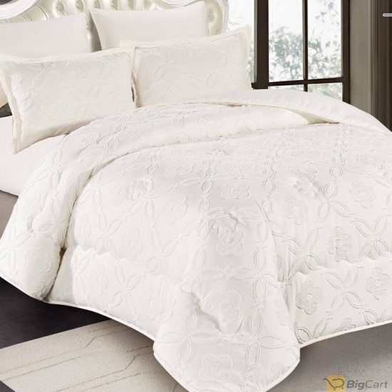  Set Double bed comforter with a prominent pattern, consisting of 6 pieces white