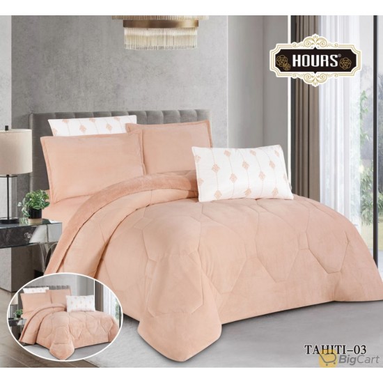 Rayhana Mecca Bedding Quilt Set (220 x 240 cm) with 6-Piece Plain Double Bed Sheet with Strong and Modern Stitching Design -TAHITI-03