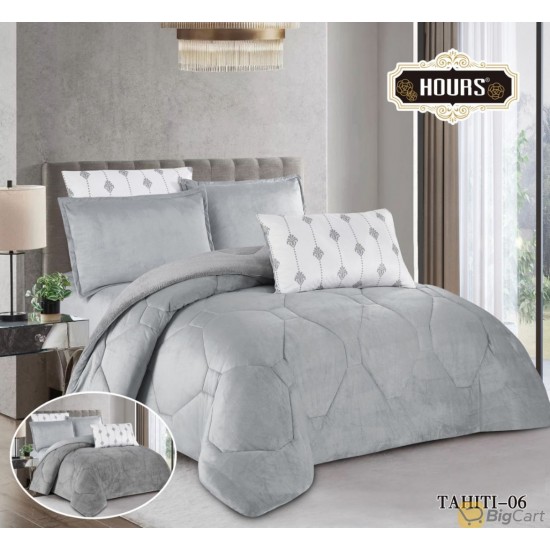 Rayhana Mecca Bedding Quilt Set (220 x 240 cm) with 6-Piece Plain Double Bed Sheet with Strong and Modern Stitching Design -TAHITI-06