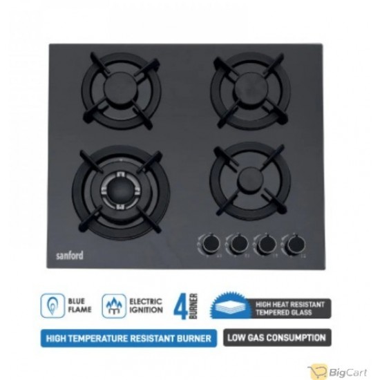 Sanford 4 Burner Black Glass Gas Hob - SF5454GH