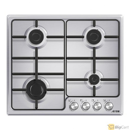 ARO 60cm Built-in Gas Hob with 4 Sabaf Burners, Front Ignition Knob, Full Safety Device and Stainless Steel Panel - RO-60BHGK