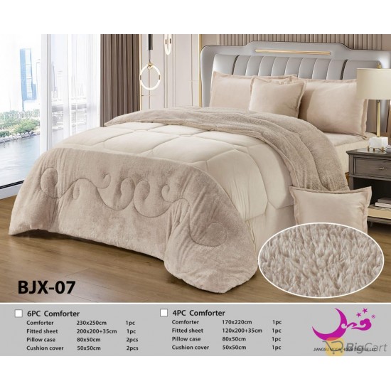 Soft and Warm Winter Faux Fur Velvet Comforter Set (220 x 240 cm) with Velvet Double 6 Pieces with Sturdy and Modern Stitching Design - BJX-07