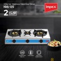 Ampex IGS 125 High Efficiency 3 Burner Stainless Steel Gas Stove with Self Ignition Knobs