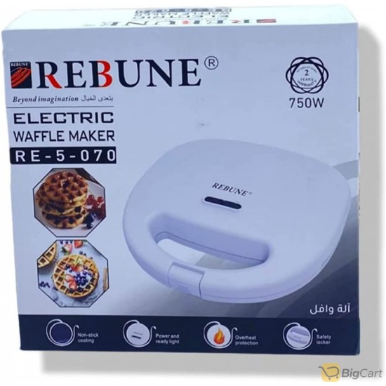 Rebune Electric Waffle Maker, 750 Watt, White, RE-5-070